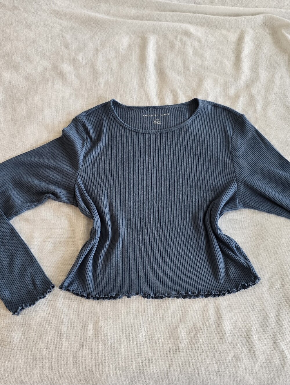 American Eagle Ribbed Long Sleeve Top in Slate Blue